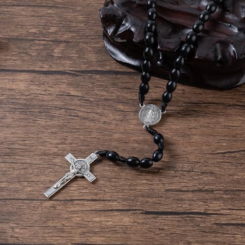 Rosary Beads Catholic - Handmade Wooden Rosaries, Wooden Bead Rosary Necklace, Metal Cross For Catholic Or Christian Gift - color: Black 1
