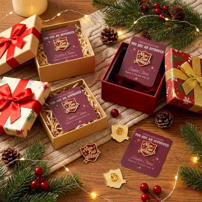 Quelay 30 Sets Santa Nice List Enamel Pin with Card Bulk Father Christmas Good List Badge Brooches Letter Gifts for Christmas Eve Stocking Fillers Clothing Backpack Hat Decor Party Favor - style: Santa Nice List