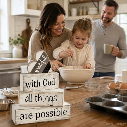 Farmhouse Table Decor, 4pcs Christian Religious Home Decor - style: Faith