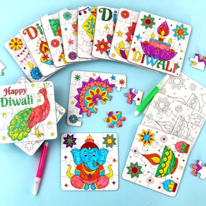 Diwali Crafts & Party Favors for Kids Bulk, Rangoli Activity DIY Art Puzzle - color: Diwali Colorful