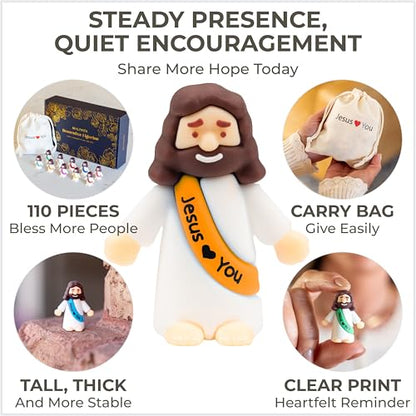 Little Jesus Figures 110 Pack with Bag, Mini Jesus Loves You Figures Bulk
