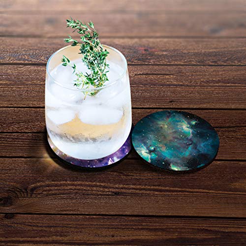 Blue Sky Galaxy Nebula + Purple Nebula Galaxy Design Absorbent Round Fabric Felt Neoprene Car Coasters for Drinks (2.87 inches), 2pcs Set - color: Blue Sky Galaxy Nebula + Purple Galaxy