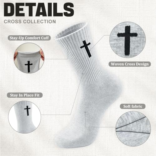 8 Pairs Cross Socks, Christian Socks for Men Women,US Size 6-12 - color: Light Gray - 8