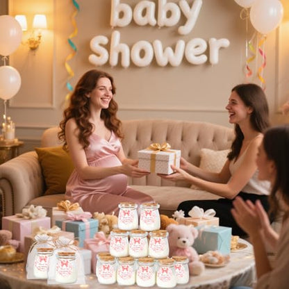 24Pcs Baby Shower Candle Party Favors Lavender Scented Glass Jars Wax Candle Bulk with Thank You Cards Organza Bags for Guests Boy Girl Birthday Gender Reveal Gift Souvenirs (Pink Bow, 24) - style: Pink Bow