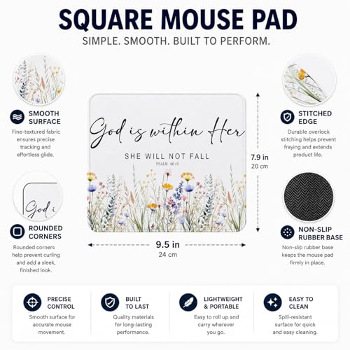 QIYUHOY Christian Inspirational Floral Mouse Pad, 9.5x7.9 Inch - color: God is Within Her