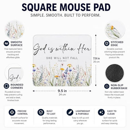 QIYUHOY Christian Inspirational Floral Mouse Pad, 9.5x7.9 Inch - color: God is Within Her