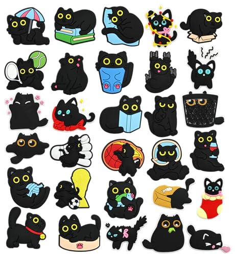 Cute Pins Bulk, Funny Lapel Badge Pins Rubber Brooch Pins for Backpacks, Hats, Bags - style: Black cat-30PCS
