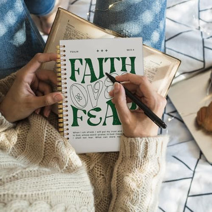 Faith Over Fear Christian Notebook, Bible Journal, Prayer Journal for Women & Men, Church Notes Journal, Scripture Hardcover Spiral Notebook 5.5x8.3 in - color: Faith over fear