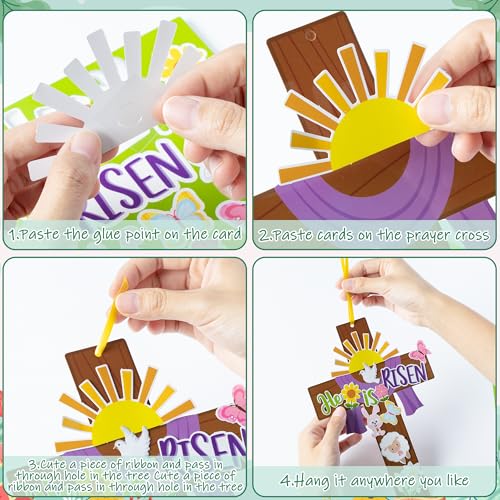 Haooryx Easter He is Risen Cross Craft Kit - 28 Pack Make Your Own Jesus Resurrection Cross Hanging Ornaments Thankful Craft for Church Sunday School Classroom Christian Easter Day Party Supply - style: He is Risen Cross