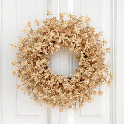 24 Inch Fall Wreaths for Front Door, Beige Forsythia Autumn Wreath - color: Beige