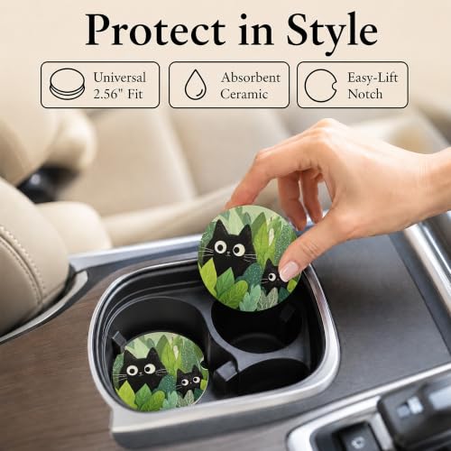 Car Coasters for Cup Holders, Black Cat Car Coasters Set of 2, B12 - color: Black Cat