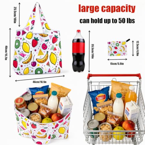 6 Pack Foldable Shopping Bag, Reusable Shopping Bag - color: Fruit