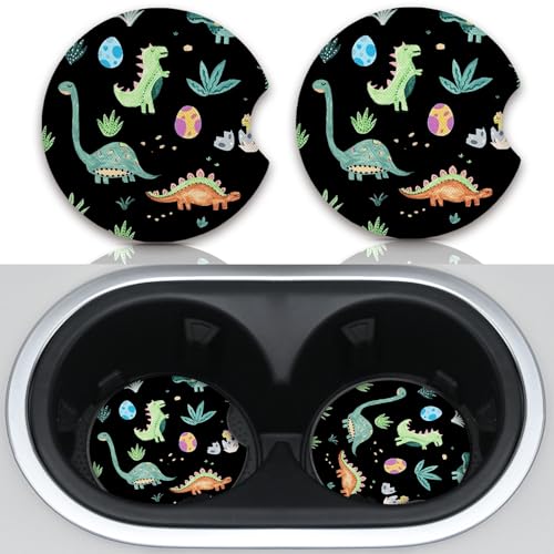 2 Packs Car Coasters for Cup Holders,Keep Cup Holders Clean and Dry,Drink Cup Car Holder Coasters with A Finger Notch,2.75in/7cm,Automotive Cup Holder Cute Dinosaur Graffiti Accessories for Women Men - color: Dinosaur Graffiti