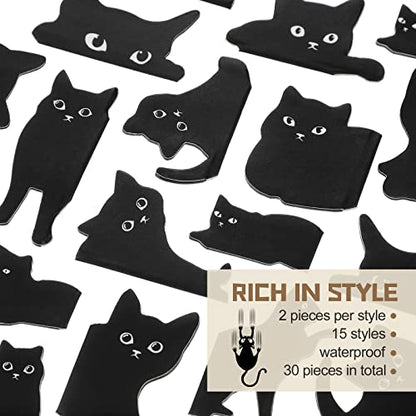 Teling 30 Pieces Black Cat Magnetic Bookmarks Assorted Cute Cat Bookmark Magnetic Book Page Clips Kawaii Animal Page Markers for Book Lovers Gifts Office Home Supplies, 15 Styles - style: Black Cat