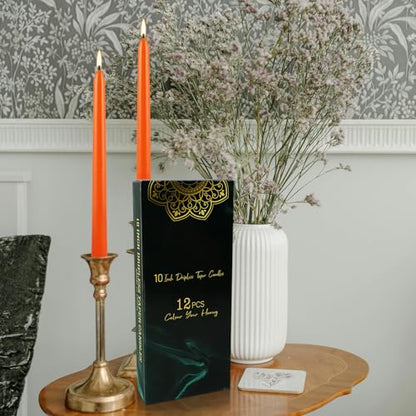 12 Pack 10 Inch Orange Taper Candles - Dripless Smokeless 8-Hour Long Burning Candlesticks for Fall, Halloween & Wedding (Gift Box) - color: orange-10"12pcs