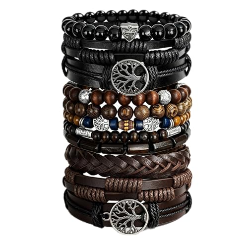 Punk Braided Leather Bracelets for Men Women Tribal Wrap Wristband - color: Tree