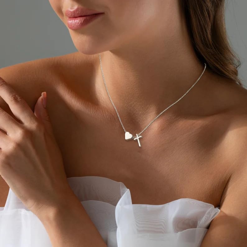 WEDDINEN First Communion Confirmation Baptism Jewelry Gifts for Teens Girls Kids,Cross Heart Necklace for Women Girls Christian Religious Stuffers Jewelry Gifts for Kids - style: Every Day-Silver