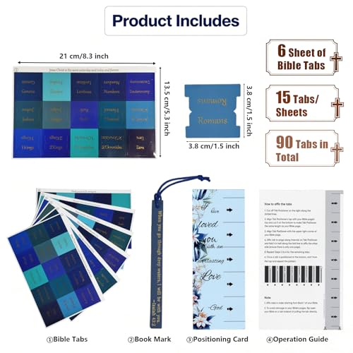 Vorscrin-Laminated Bible Tabs for Women and Men, Gold Foil Lettering Design, Reposition and Large Print Stickers, Bible Study Supplies, 90 Chapters Labels for Easy Navigation(Blue) - color: Blue