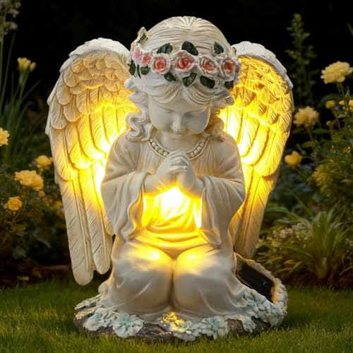 Solar Angel Garden Statue, Outdoor Decor, Cemetery Decorations for Grave – Praying Angel Figurines with LED Light for Outdoor Lawn, Yard, Patio Decor, Memorial Gifts for Women, Mom and Grandma - size: Angel