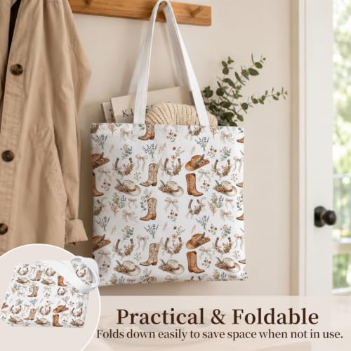Western Cowgirl Canvas Tote Bag Cowgirl Gifts - color: Western Cowboy Theme 1