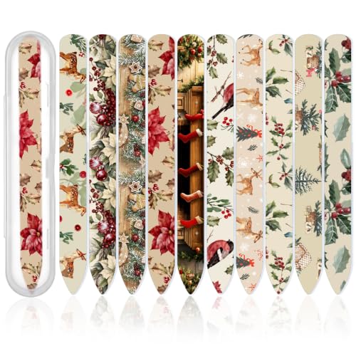 10 Pack Christmas Glass Nail File with Case Christmas Party Favor Gifts - style: Plant