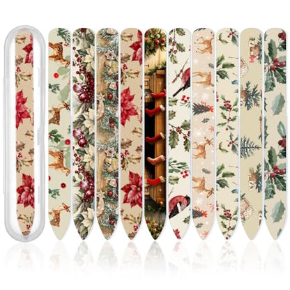 10 Pack Christmas Glass Nail File with Case Christmas Party Favor Gifts - style: Plant