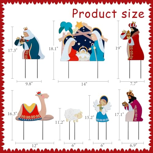 Christmas Yard Sign Decorations Outdoor with LED Lights 7 Pcs Christmas Nativity Scene Yard Signs with Metal Stakes for Xmas Holiday Party Lawn Sign Garden Decor Outdoor Yard Signs - style: Nativity Scene