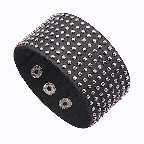 Jeilwiy Punk Rock Gothic Black Rivet Leather Spiked Necklace Collar Neckband Leather Choker Necklace for Women Mom Gifts Adjustable - color: Black Wrist Cuffs