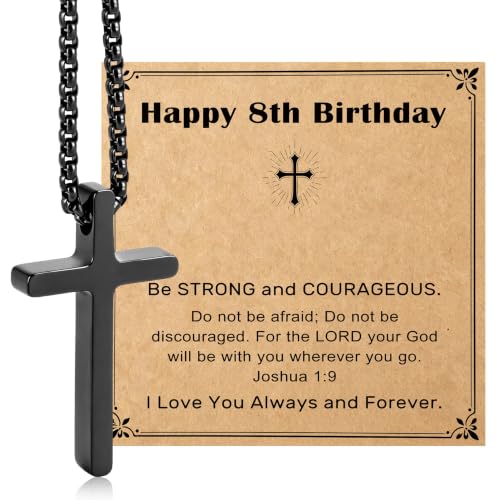 NZKNP Cross Necklace for Boy Teen Men, Birthday Gifts for Boys 8-14 - color: Balck, 8th