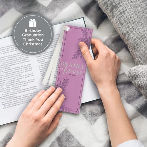 Christian Art Gifts Faux Leather Bookmark for Women: Be Still and Know - color: Purple - Be Still