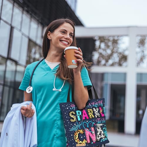 Tote Bag for Women，Everyday Carry Large Capacity Reusable Shopping Bag With Zipper For Groceries Work & Travel - color: Sparkle to Be a Cna