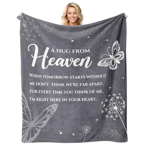 Memorial Gift Blanket, Sympathy Gifts for Loss of Loved One, Hugs from Heaven Blanket, Bereavement Gift Idea, Memorial Gifts for Loss of Mother/Father/Pet Throw Blanket 60" X 50"Grey - color: Grey, size: 50*60