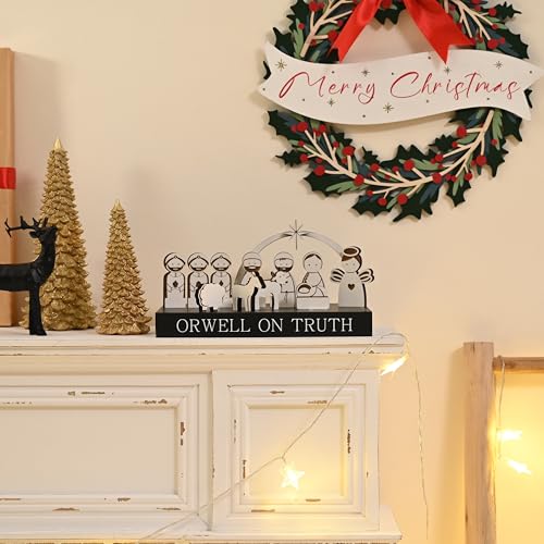 AOMOONOA Wooden Nativity Set for Kids, 12Pcs Christmas Nativity Scene - color: White