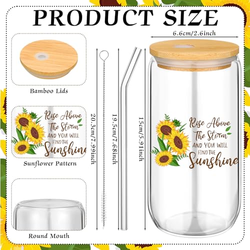 Maxcheck 6 Set 16 oz Sunflower Glass Cups with Bamboo Lids and Straws - style: Sunflower