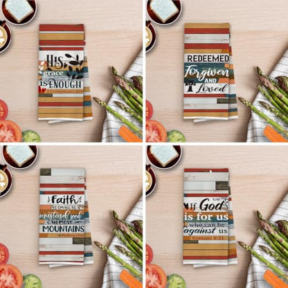 Christian Gifts Dish Towels Set - Bible Verse Decorative Waffle Weave Kitchen Towels, Inspirational Christian Gifts Hand Towels, Farmhouse Bible Verse Tea Towels, 16×24 Inches Set of 4 - color: Christian- 09