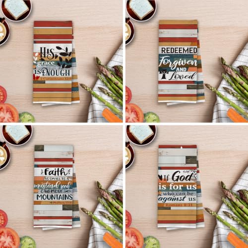 Christian Gifts Dish Towels Set - Bible Verse Decorative Waffle Weave Kitchen Towels, Inspirational Christian Gifts Hand Towels, Farmhouse Bible Verse Tea Towels, 16×24 Inches Set of 4 - color: Christian- 09