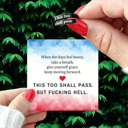 Faith Over Fear Cross Inspirational Rings for Women Daughter, Christian Blessed Hope Love Encouragement Rings Adjustable Open Tiny Purity Wrap Thumb Cross Ring Jewelry Graduation Cocktail Party - color: This Too Shall Pass Black