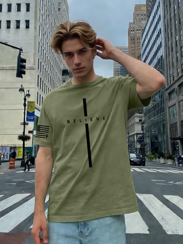 Eatbook Christian Shirts for Men Faith Over Fear Religious Tshirt - color: Armygreen, size: XX-Large