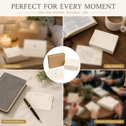 100 Pcs Lined Prayer Cards - 4x3 Christian Note Cards with Cross & Botanical Art - 250GSM Matte Paper Boxed Set for Church, Small Group & Prayer Requests - color: CHAMPAGNE