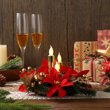 Tuanse 3 Set Poinsettia Centerpieces Christmas Floral LED Candles Decor - style: Christmas Poinsettia
