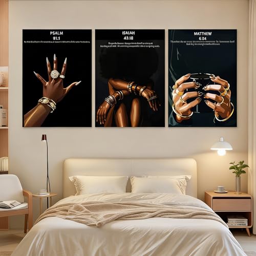RKYKISS Set of 3 Black Christian Girl Canvas Wall Art, Bible Verse Scripture Picture Prints, Faith Inspirational Painting Poster, Frameless 16x24 Inches - color: Bible Frameless, size: 16"L x 24"W
