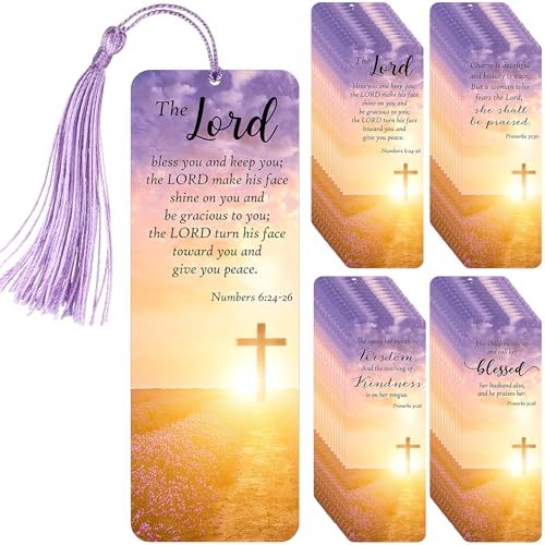 Chiisong 50 Sets Christian Bookmark for Women Bulk Religious Bible Verse Gift for Godmothers Day Christian Gift Inspirational Scripture Bookmarks with Tassel for Women Church Mom Mother
