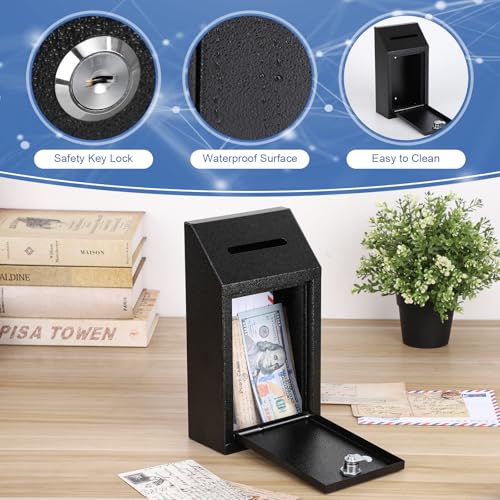 KYODOLED Metal Cash Box for Farm Stand, Money Drop Box with Lock & Slot - color: Black, size: 10.24 x 5.7 x 2.95 Inch