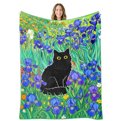 Black Cat Throw Blanket Birthday Gifts for Cat Lover Women Girls - color: Tk009, size: 60"x50"