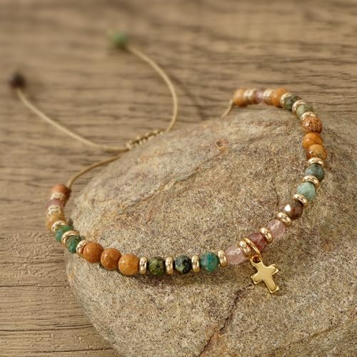 Christian Easter Gifts for Women,Cross Natural Stone Beaded Bracelet,Inspirational Religious Jewelry Gift - color: Joshua