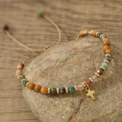 Christian Easter Gifts for Women,Cross Natural Stone Beaded Bracelet,Inspirational Religious Jewelry Gift - color: Pray
