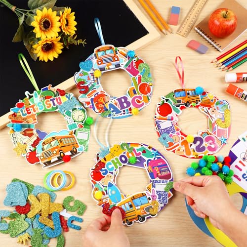 Hollowfly 48 Sets Back to School Crafts Kits, DIY Wreath with Stickers - style: First Day of School