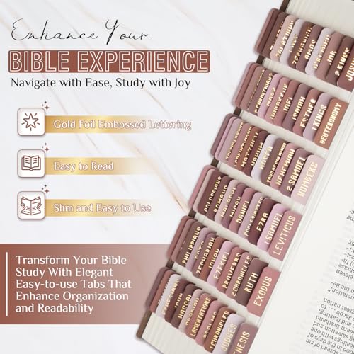 Laminated Bible Tabs for Women and Men, Gold Foil Embossed Lettering - style: Mocha Tone