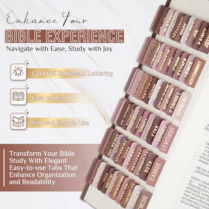 Laminated Bible Tabs for Women and Men, Gold Foil Embossed Lettering - style: Mocha Tone