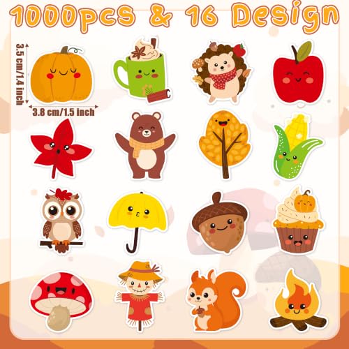 BeYumi Cute Fall Sticker Roll - 1000Pcs Fall Stickers in 2 Rolls for Kids - style: Cute Fall